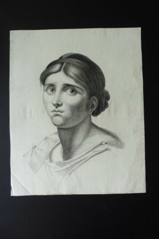 French School Ca.  1805 - Portrait Of A Young Woman - Charcoal Drawing