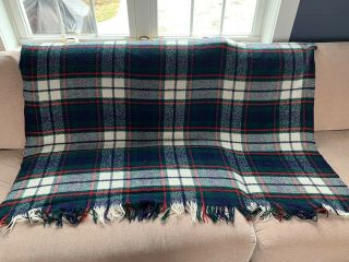Troy Leisure Blanket Vintage Throw Blue & Green Plaid With Fringe 48 " X 52 " Usa