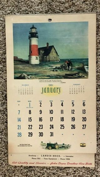 Vintage 1951 John Deere Calendar - Landis Bros.  Lancaster Pa