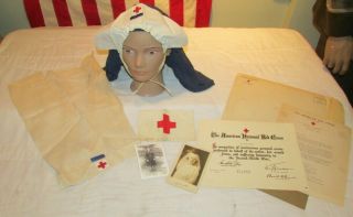 Wwii Named American Red Cross Uniform Nurse Hat Head Scarf Veil Photo Arm Band