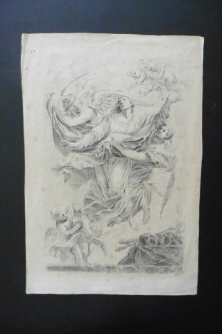 French School 17thc - Religious Scene Circle Vouet - Charcoal Drawing