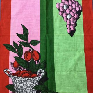 Bright Mid Century Modern Linen Kitchen Tea Towel Vintage Blackstaff Fruit Pink 2