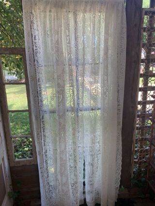 Vintage Off White/ecru Polyester Lace Curtain Panels