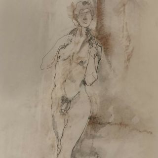 Vintage Art Life Drawing Nude Male Figure Pencil Sketch Signed Dagan