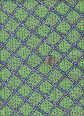 Vintage Feedsack Blue Green Geometric Feed Sack Quilt Sewing Fabric 13 " X 38 "