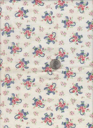 Vintage Feedsack Blue Red Floral Basket Feed Sack Quilt Sewing Fabric 26 " X 24 "