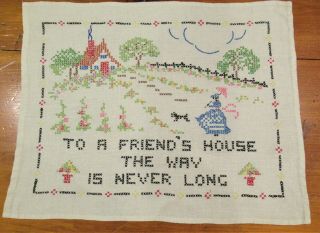 Vintage Hand Embroidered Stitched Sampler From A Friend 