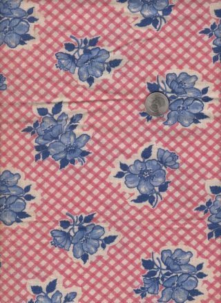 Vintage Feedsack Pink Blue Floral Feed Sack Quilt Sewing Fabric 34 " X 19 "