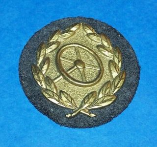 Ww2 Bronze German Vehicle Driver Badge On Wool Base