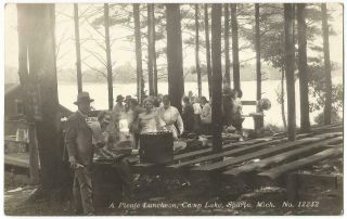 Sparta Michigan Mi Camp Lake Picnic Luncheon Rppc Real Photo Postcard 1920 