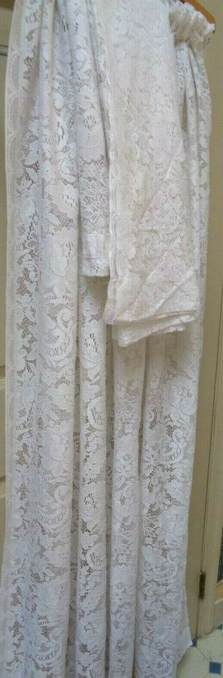 Vtg White Poly Floral Lacey Pair (2) Curtains For 1 Window 62 