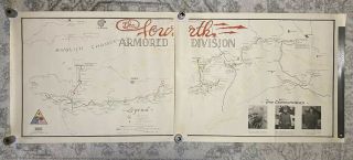Ww2 Us Army 4th Armored Division,  2pc Campaign Map,  1945,  Authentic,  Gen.  Patton