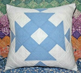 Throw Pillow Made From Vintage Farmhouse Blue White Handmade Churn Dash Quilt
