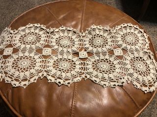 Vintage Crochet Beige Table Runner Doily (52” Long X 10 1/2” Wide.
