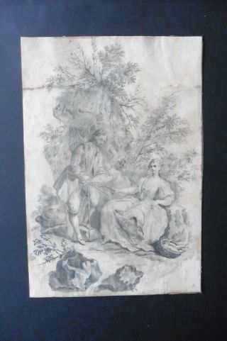 French School Ca.  1800 - Study Decoration - Romantic Scene - Charcoal