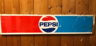 48” X 10” Vintage Pepsi Cola Gas Station Metal Sign Display Advertisement 1960s