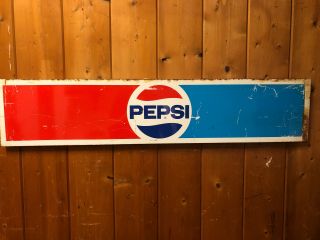 48” X 10” Vintage Pepsi Cola Gas Station Metal Sign Display Advertisement 1960s 2