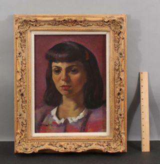 Circa 1950s Signed Hermes Pastel Portrait Drawing Of Young Woman Gilded Frame Nr