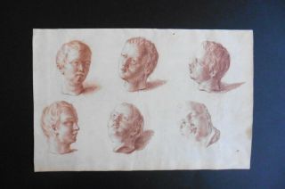 French School 18thc - Portrait Studies Of A Young Man - Red Chalk Drawing
