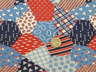 Vintage Full Feedsack: Cheater Patchwork Pattern In Red,  Blue And White