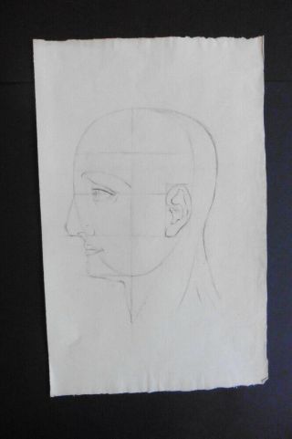French School 18thc - Figure Study - Head Of A Man - Charcoal Drawing