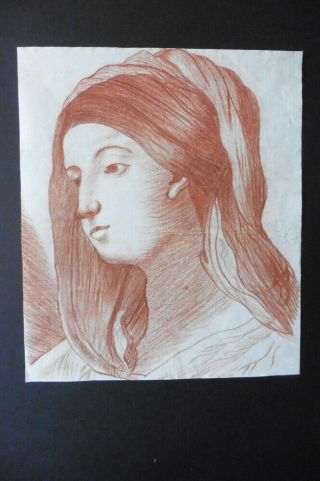 French School Ca.  1800 - Fine Portrait Of A Young Woman - Red Chalk Drawing
