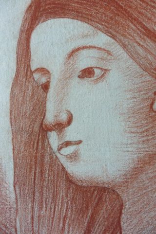 FRENCH SCHOOL CA.  1800 - FINE PORTRAIT OF A YOUNG WOMAN - RED CHALK DRAWING 3