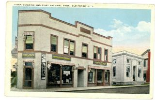Old Forge Ny - Given Building & First National Bank - Postcard Adirondacks