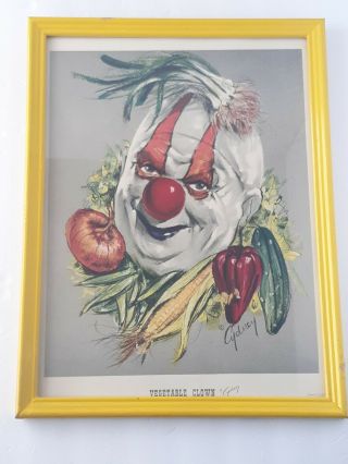 Vintage Cydney Grossman Vegetable Clown Art Print Mcm 17x13