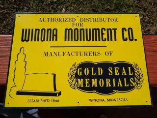 Vintage Metal Sign Winona Mn Monument Memorials Tombstone Grave Cemetery