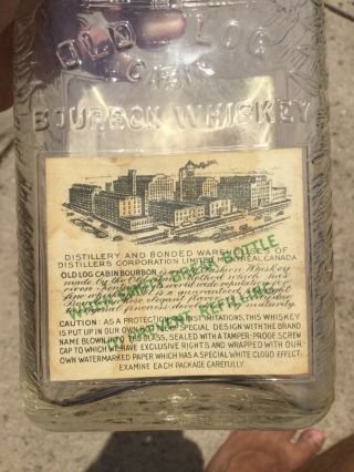 Vintage Old Log Cabin Bourbon Whiskey Bottle Full Paper Label 3