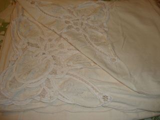 Vintage Off - White Cream Floral Lace Banquet Tablecloth Decor 82 " X 64 " 209