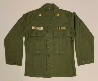 Orig Wwii Us Army Hbt Combat Shirt With Post - War Direct Embroidered Insignia,  38r