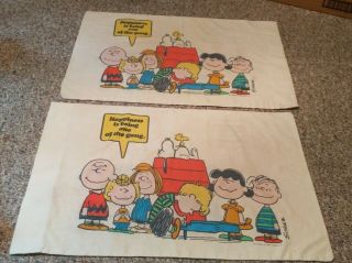 Vintage 1971 Sears Peanuts Standard Size Pillowcase Set Of 2 One Of The Gang
