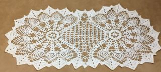 Vintage Hand Crocheted Dresser Scarf Or Table Runner,  Cotton,  Small,  Off White