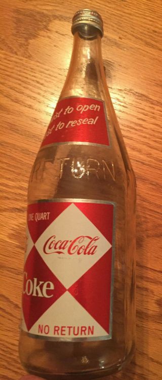 Vintage 1960 ' s Coca Cola Diamond Label Bottle 32 oz 2