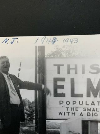 Vintage Photo Elmer Nj Population Sign 1943 Wwii Era