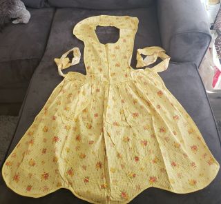 Vintage Euc - Full Apron Yellow With Floral Pattern - One Large Pocket - Retro Cute