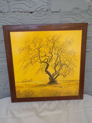 Vintage " Tree Of Life " By Margaret Gare Barks 19x19 Litho Retro Wall Art Wood