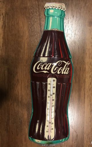Vintage Coca Cola Bottle Thermometer Metal Sign Coke 16 " Robertson