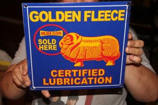 Golden Fleece Motor Oil Here Gas Station Porcelain Metal Sign