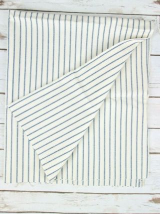 Vtg Blue Stripe Ticking Pillow Fabric Remnant Thick Heavy Cotton 1 Yd Natural