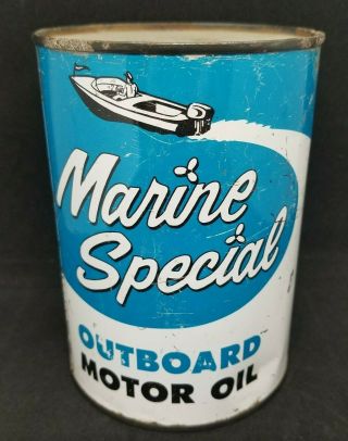 Marine Special Outboard Motor Oil 1 Quart Round Metal Can Boat Advertising