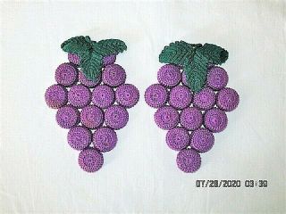 2 Vtg Hand Crochet Purple Grapes Soda Bottle Cap Pot Holders 30 Caps Kitchen
