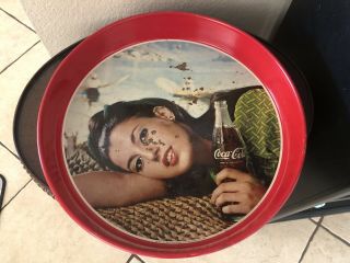 Vintage 1968 Coca - Cola Advertising Serving Tray Pin Up Made In Mexico Tome Coke