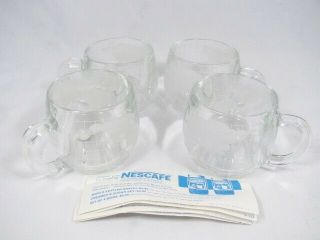 Vintage Nestle Nescafe Set 4 World Frosted Glass Colonial Cupboard Coffee Cups