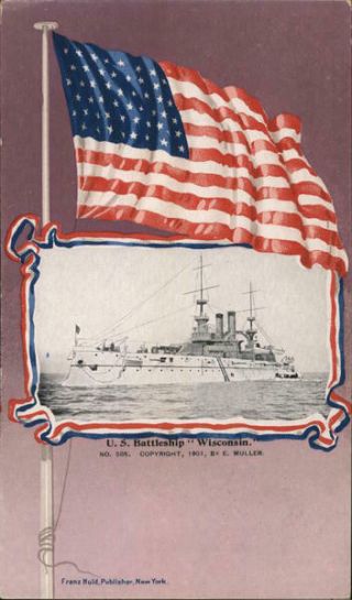 Great White Fleet U.  S.  Battleship " Wisconsin " Franz Huld,  Publisher Postcard