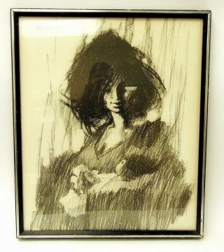 Rare Vintage Aldo Luongo 1969 " Mother And Child " Charcoal Signed Framed Print