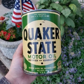 Vintage Quaker State Motor Oil Can Quart Qt Metal Tin Empty