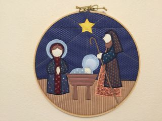 Patchwork & Appliqué Quilt Wall Hanging,  Nativity Scene,  The First Noel